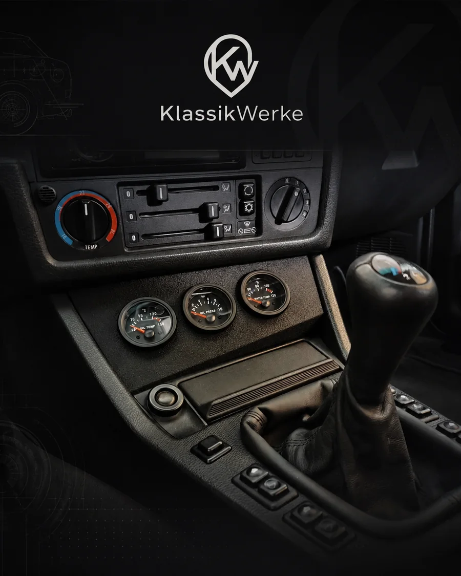 BMW E30 center console with 52mm VDO-style gauge mount